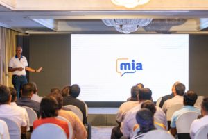 MiHCM announces MiA GPT AI integration. Harsha Purasinghe seen at a previous event announcing the launch of MiA, workplace virtual assistant